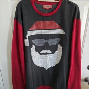 Holiday Fun! Fleece Crewneck Sweatshirt 2XLT Santa Red Dark Gray 082